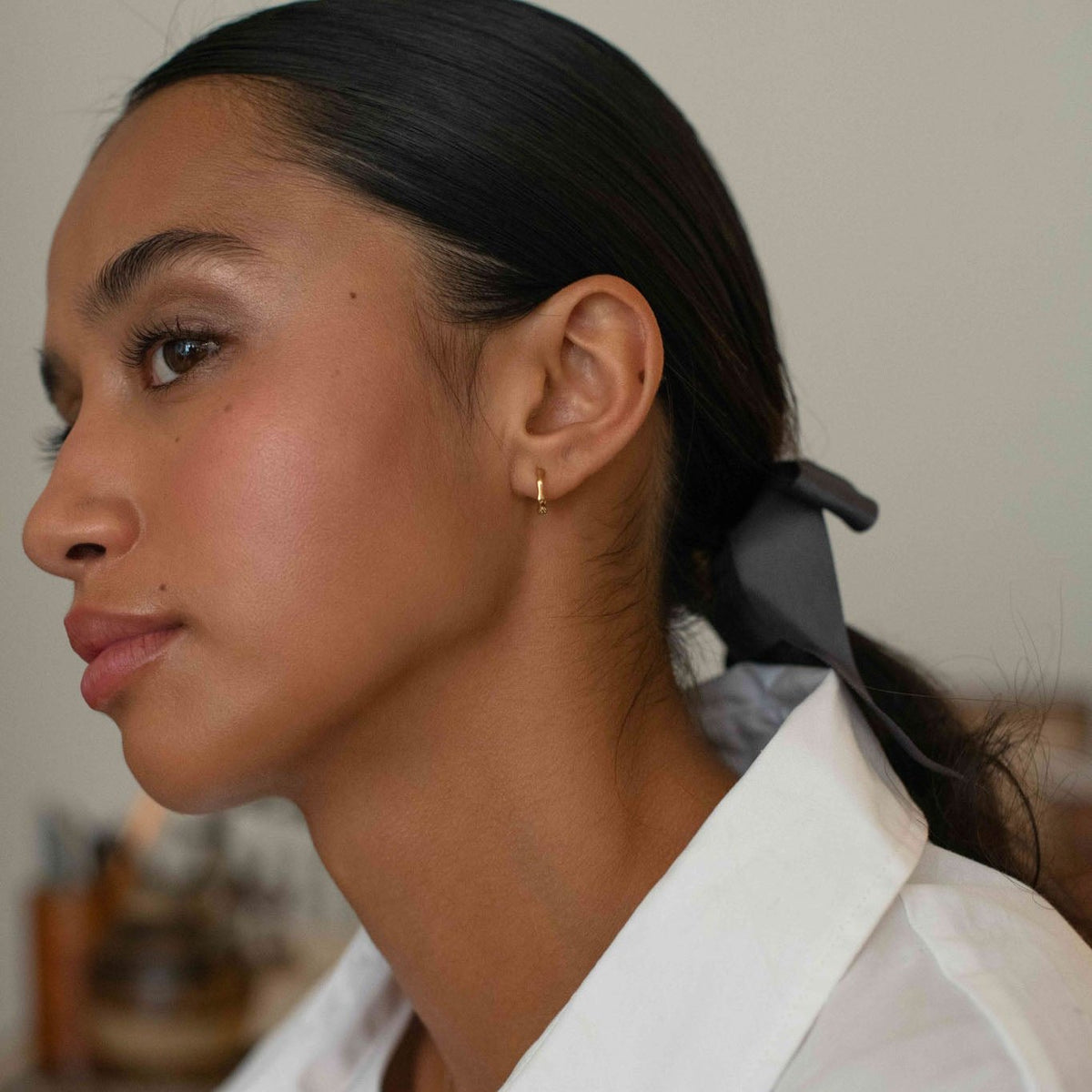 D.Louise Gold Bamboo Huggie Earrings