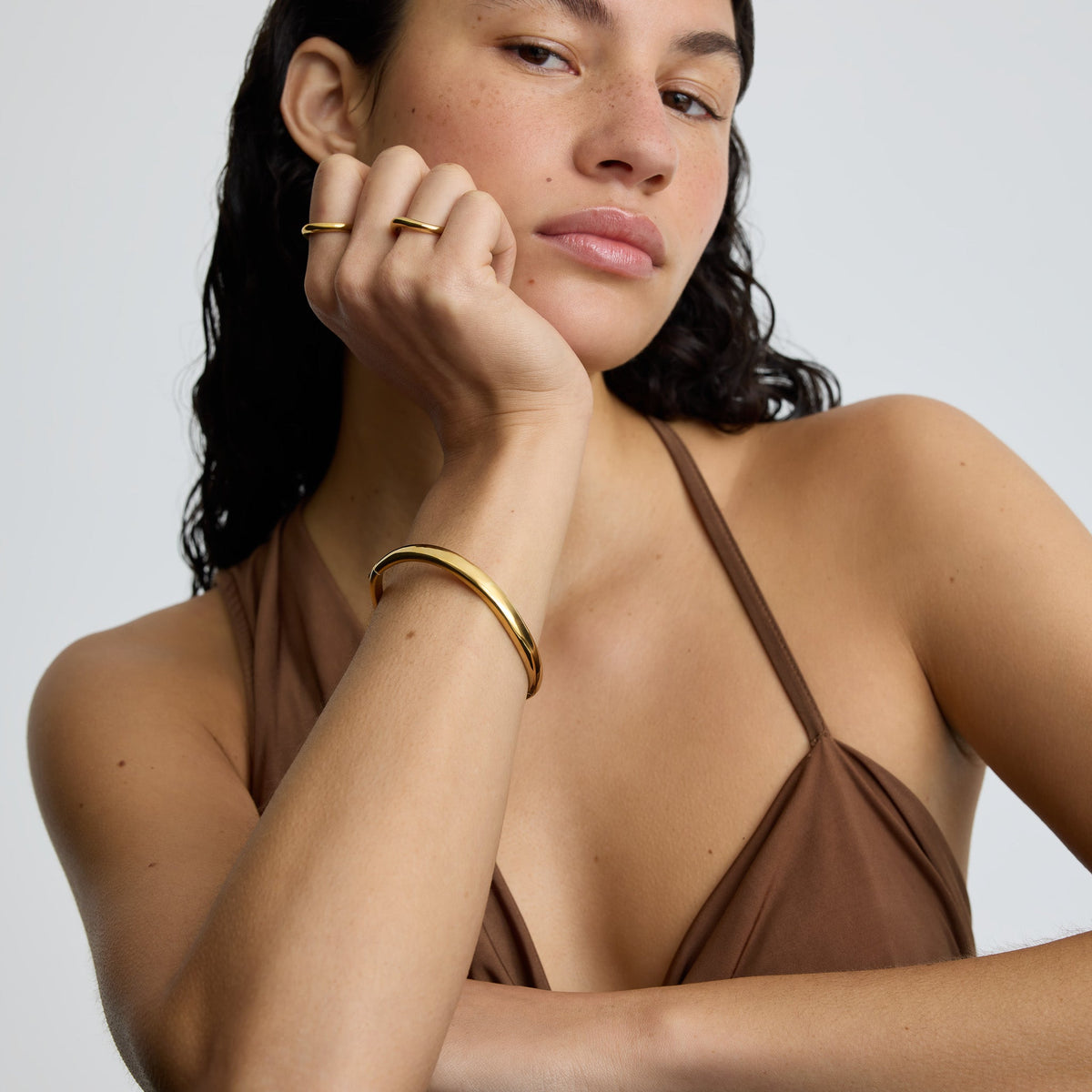 D.Louise Gold Organic Wave Hinged Bangle