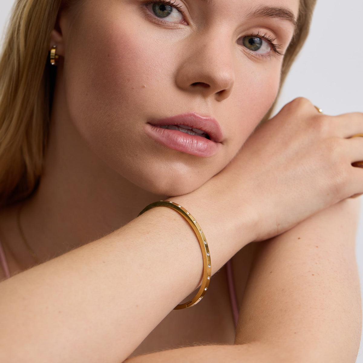 D.Louise Gold Eternity CZ Slim Bangle