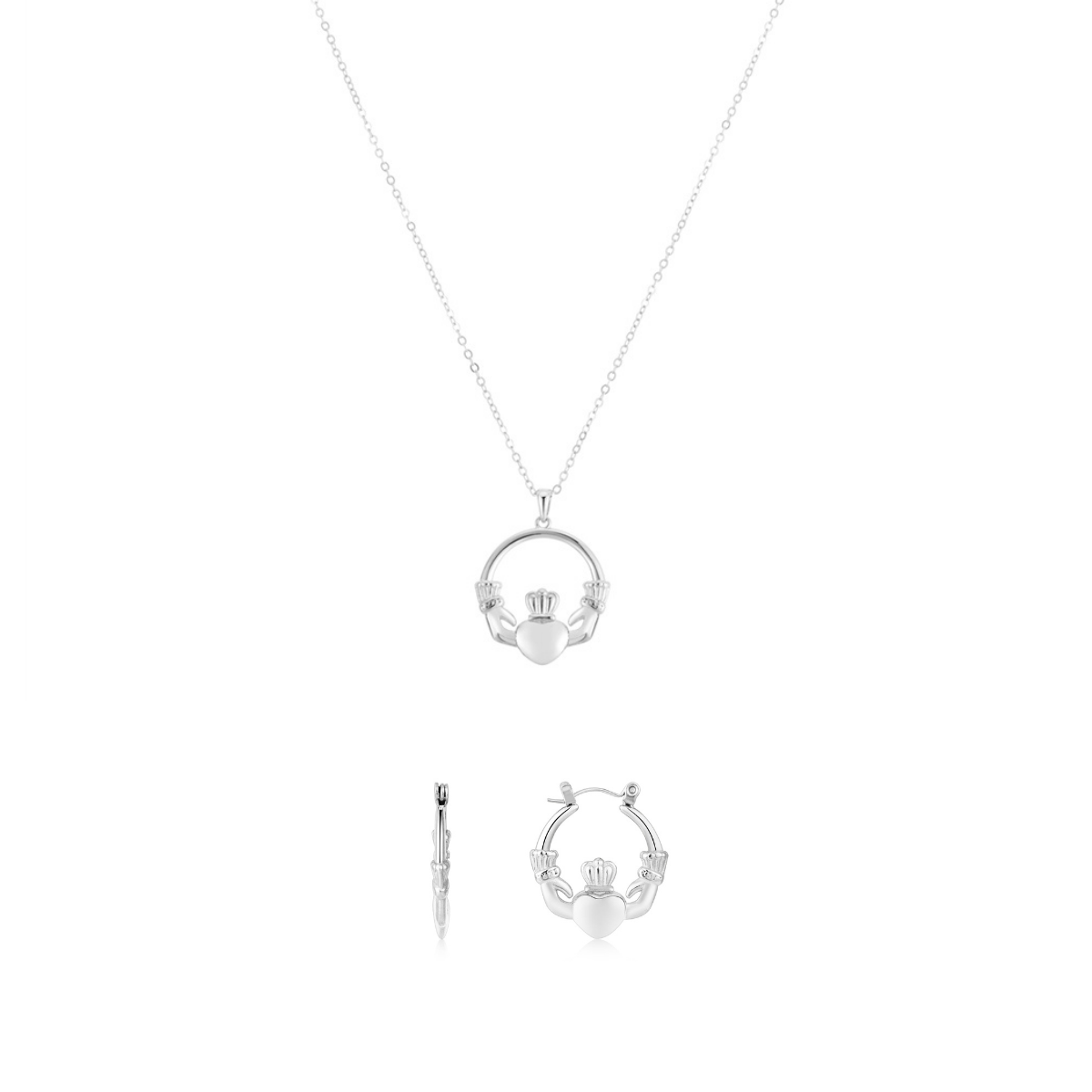 Over & Over Silver Stainless Steel Claddagh Puffy Gift Set