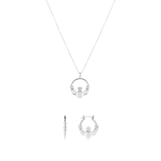 Over & Over Silver Stainless Steel Claddagh Puffy Gift Set