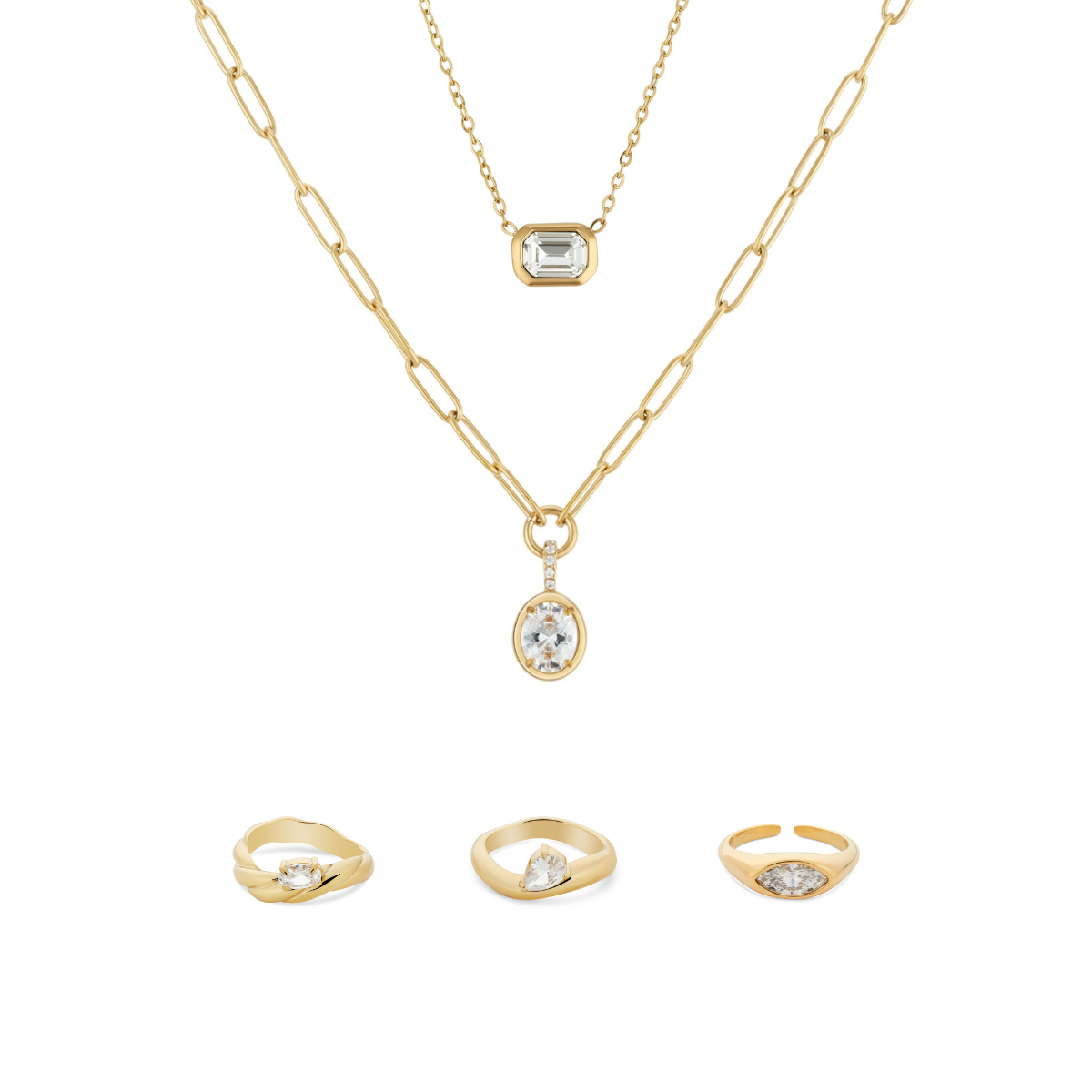 Over & Over Gold CZ Bezel Wave Gift Set