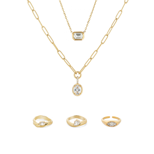 Over & Over Gold CZ Bezel Wave Gift Set