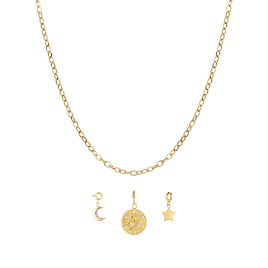 Over & Over Gold Stainless Steel Celestial Charm Necklace Set