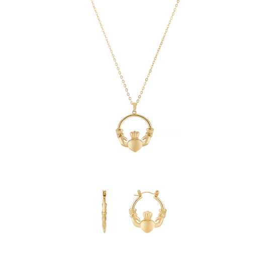 Over & Over Gold Stainless Steel Claddagh Puffy Gift Set