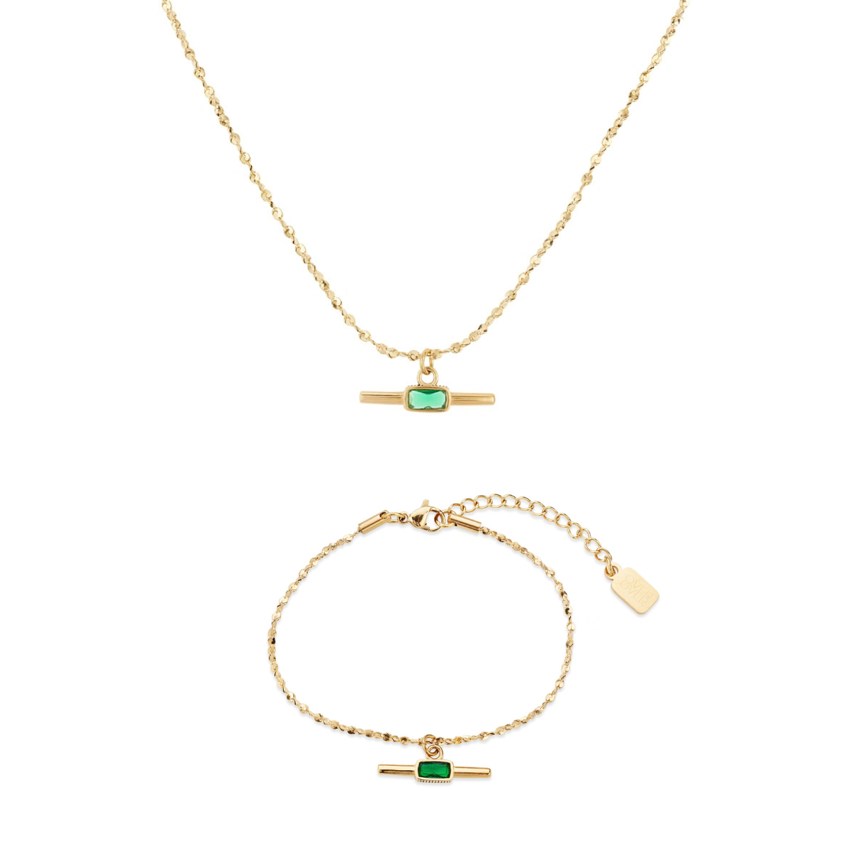Over & Over Gold Stainless Steel Green T-Bar Gift Set