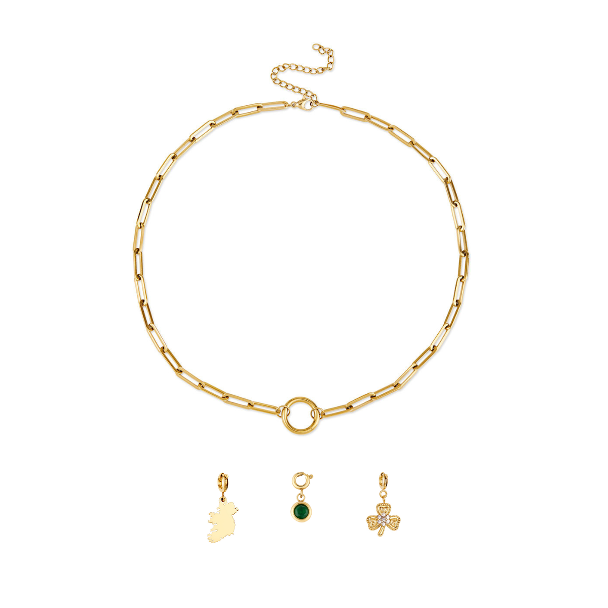Over & Over Gold Stainless Steel Ireland Charm Necklace Set