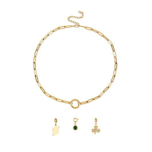 Over & Over Gold Stainless Steel Ireland Charm Necklace Set