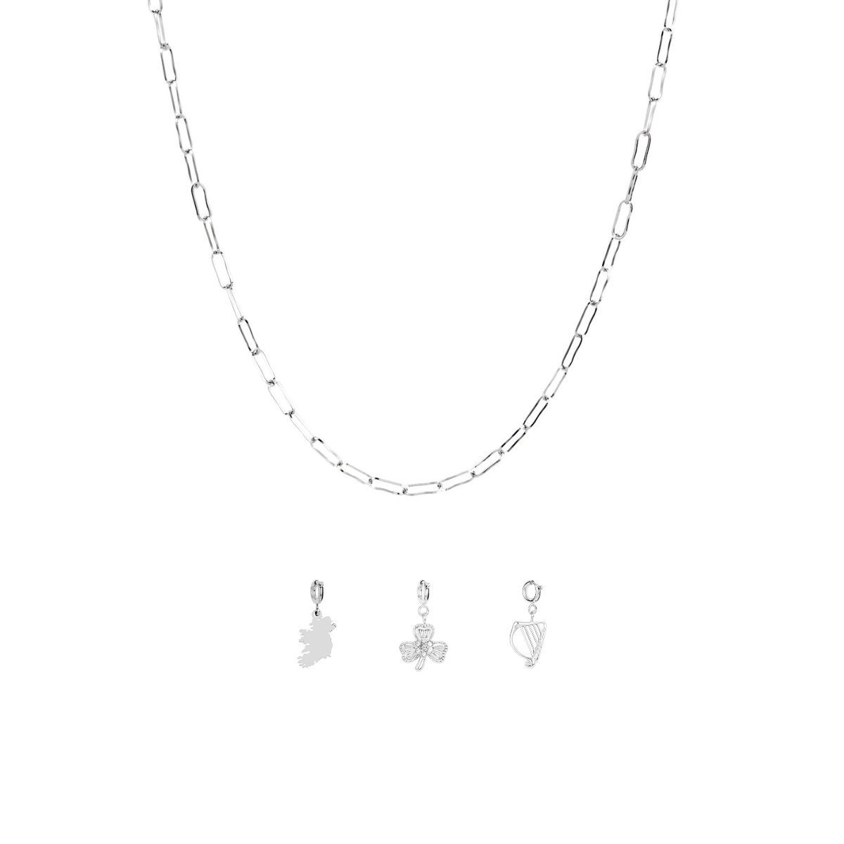 Over & Over Silver Stainless Steel Ireland Charm Necklace Set