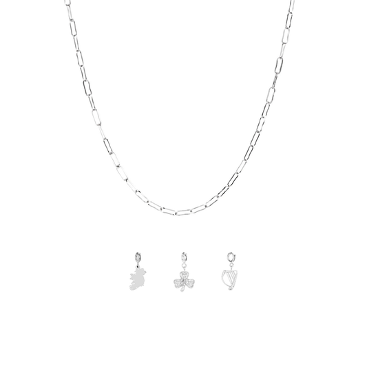 Over & Over Silver Stainless Steel Ireland Charm Necklace Set
