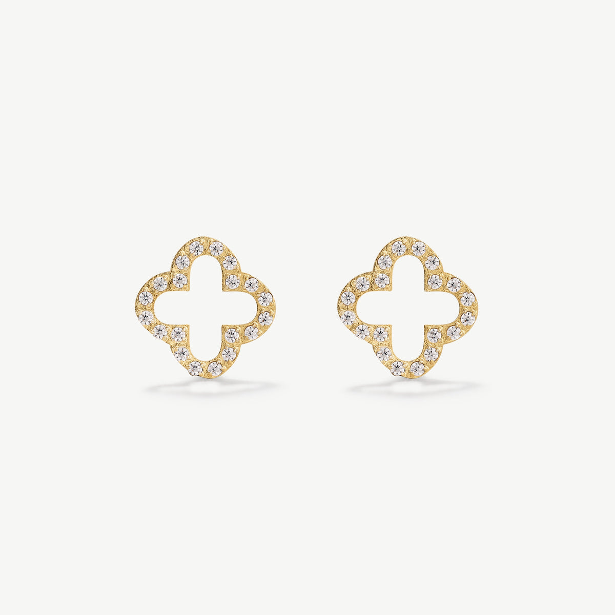 D.Louise Gold Pavé Clover Stud Earrings
