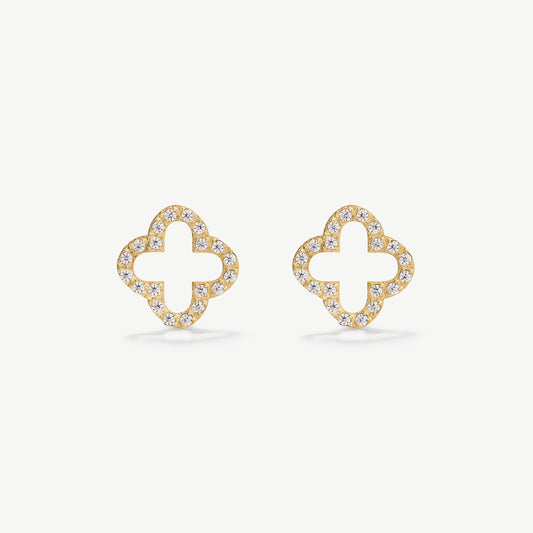 D.Louise Gold Pavé Clover Stud Earrings