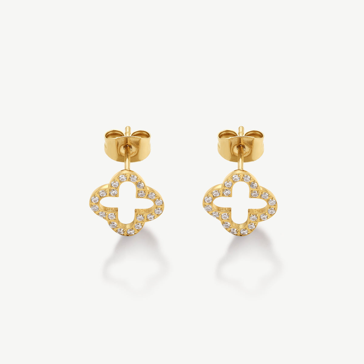D.Louise Gold Pavé Clover Stud Earrings