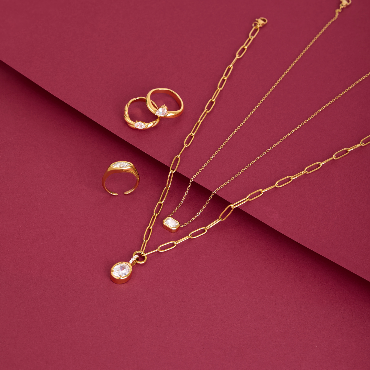 Over & Over Gold CZ Bezel Wave Gift Set