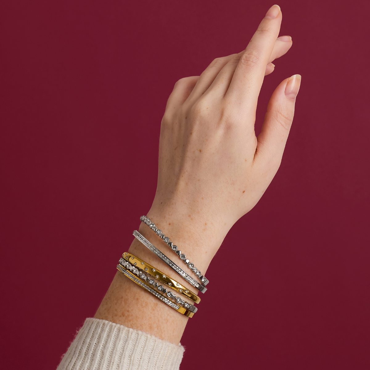 Over & Over Silver Heart Classic CZ Bangle