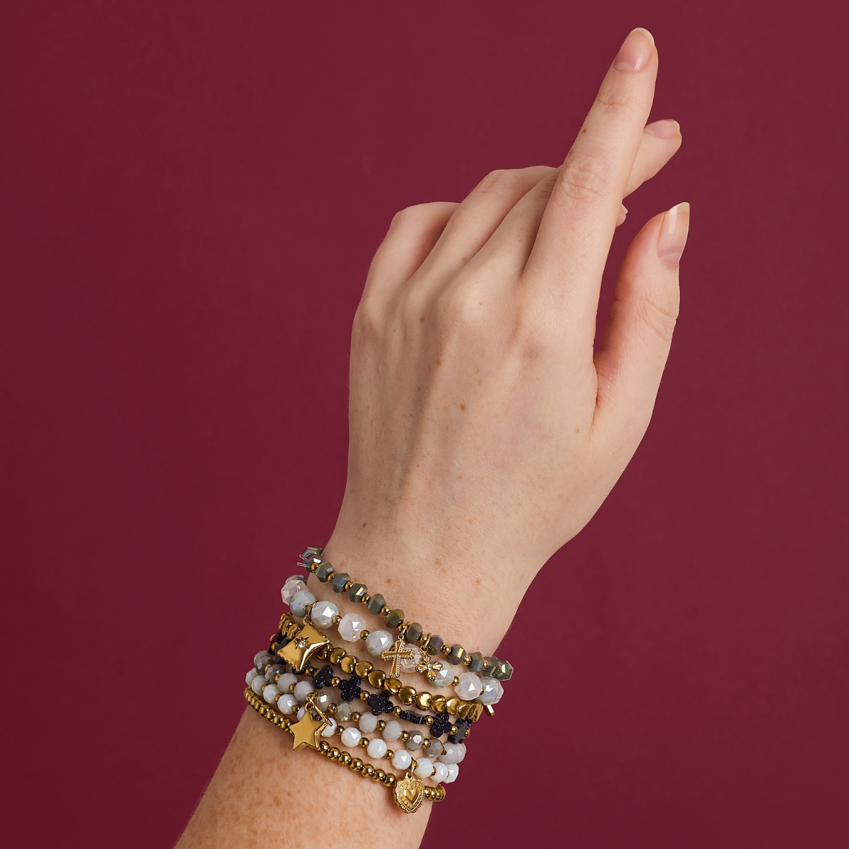 Over & Over Gold Grey Star Beaded Bracelet