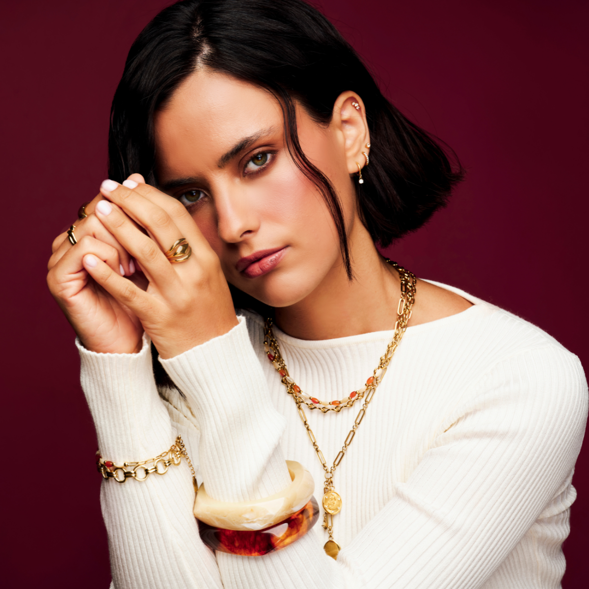 Over & Over Gold Red Agate & Shell Necklace