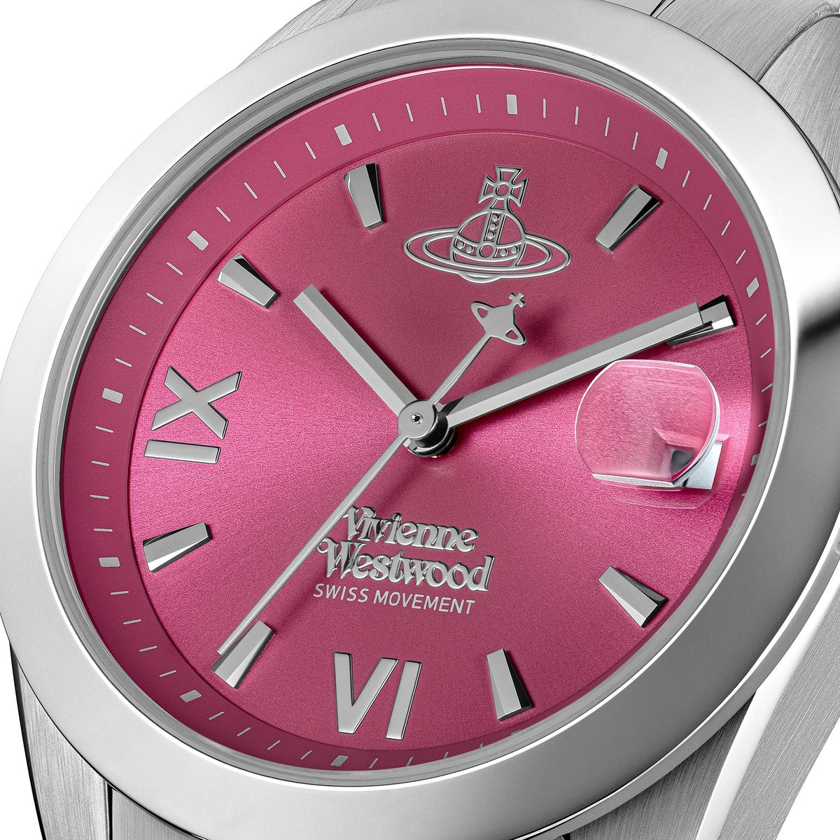 Vivienne Westwood Silver Fenchurch Bright Pink Dial Watch