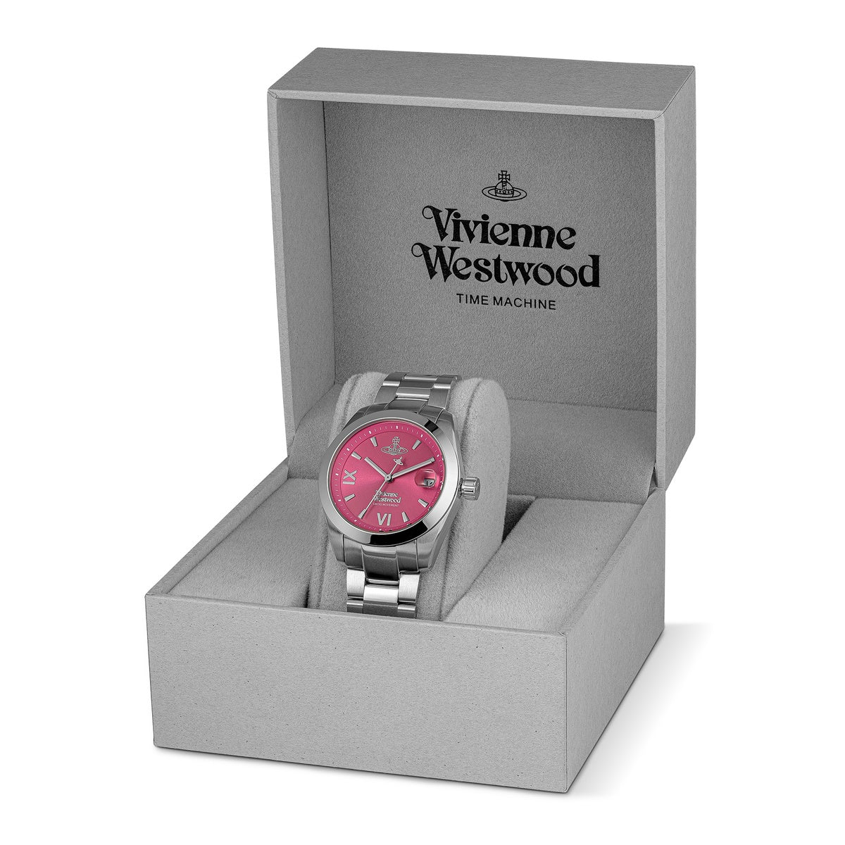 Vivienne Westwood Silver Fenchurch Bright Pink Dial Watch