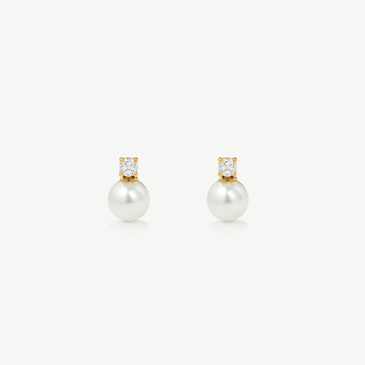 D.Louise Gold Pearl CZ Drop Stud Earrings
