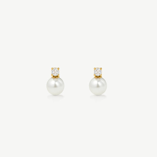 D.Louise Gold Pearl CZ Drop Stud Earrings
