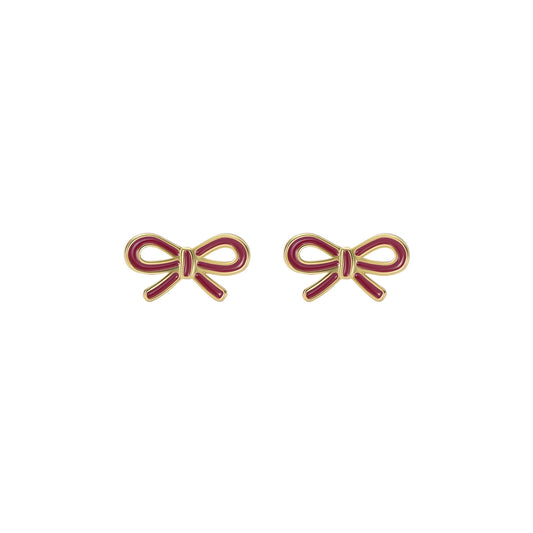 Ted Baker Gold Riley Ribbon Bow Plum Stud Earrings