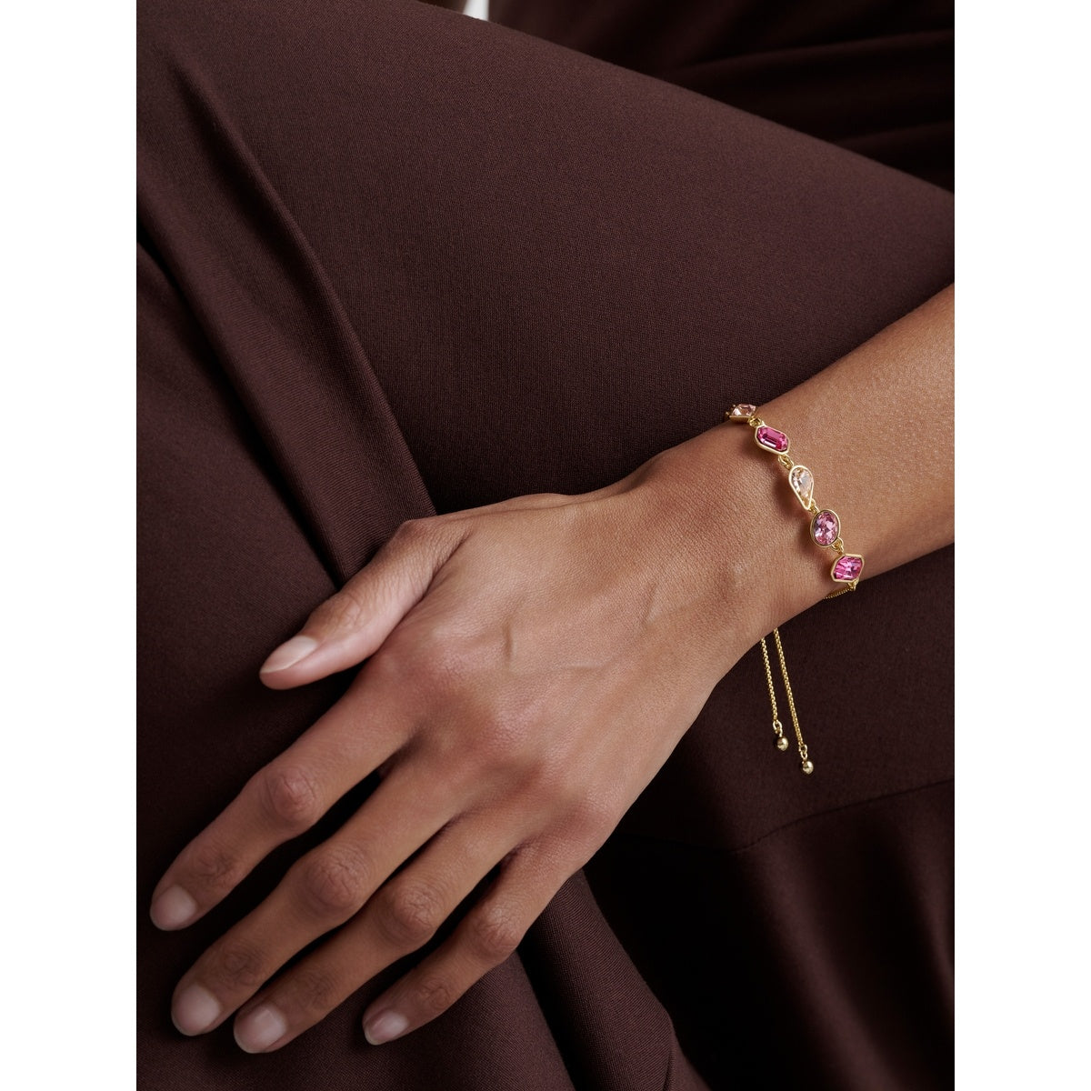 Ted Baker Gold Juliet Pink Jewel Crystal Sliding Bracelet