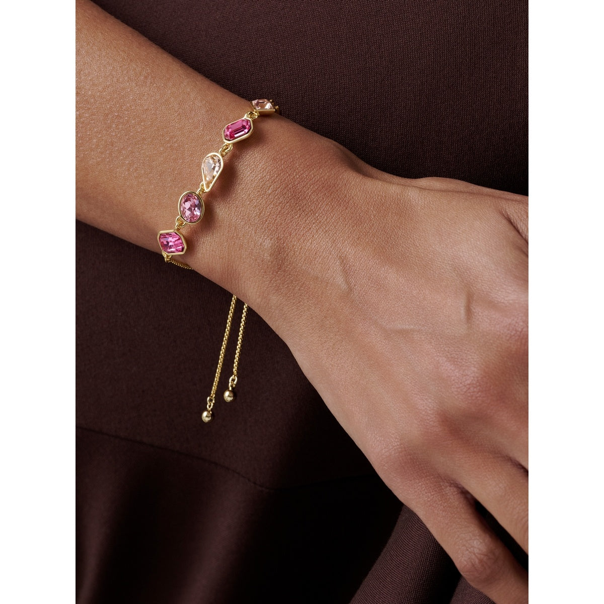 Ted Baker Gold Juliet Pink Jewel Crystal Sliding Bracelet
