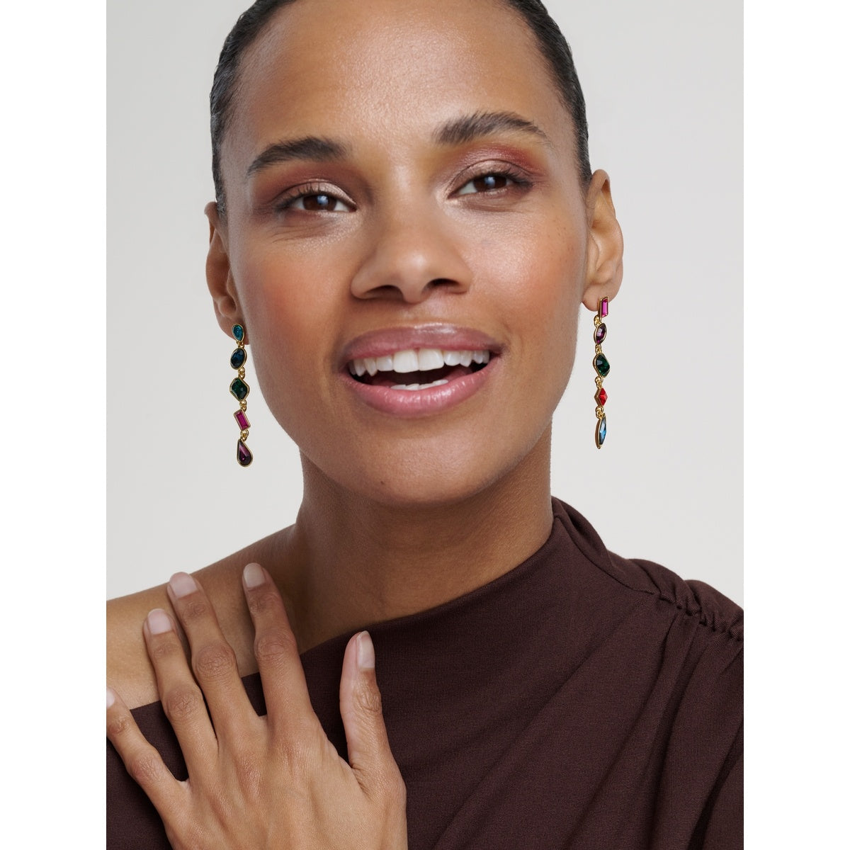 Ted Baker Gold Julianna Jewel Chain Multi Crystal Drop Earrings