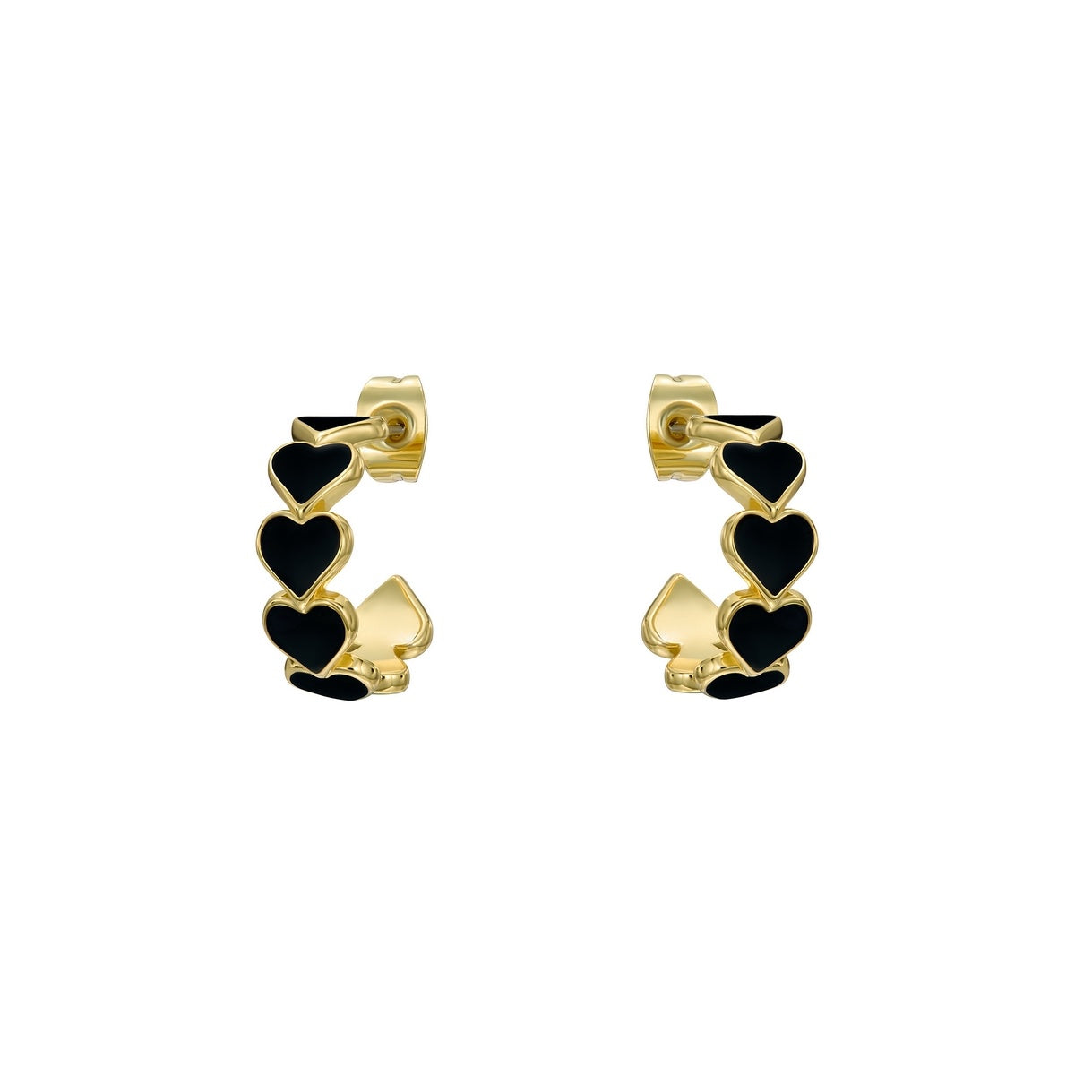Ted Baker Gold Hannah Enamel Heart Black Hoop Earrings