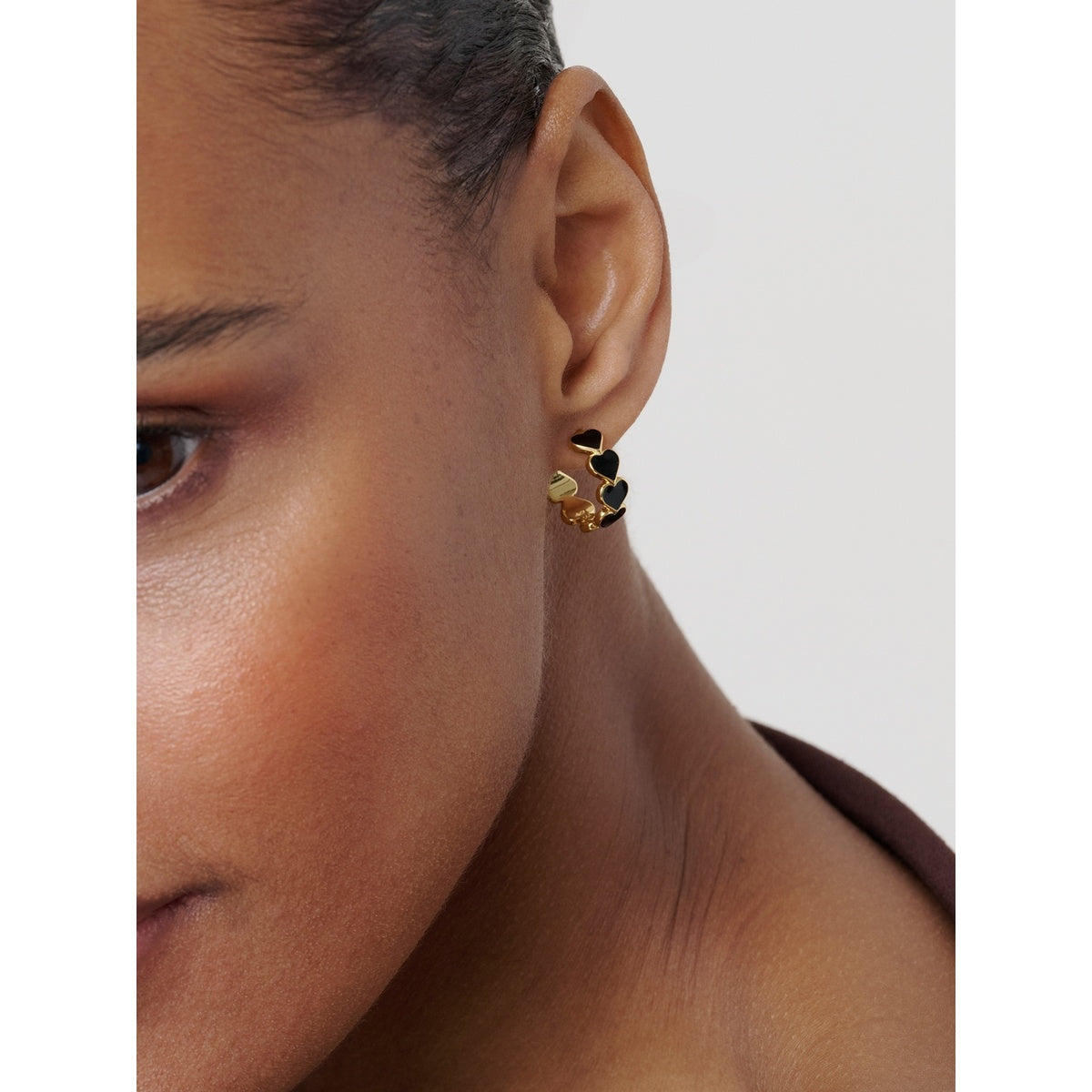Ted Baker Gold Hannah Enamel Heart Black Hoop Earrings