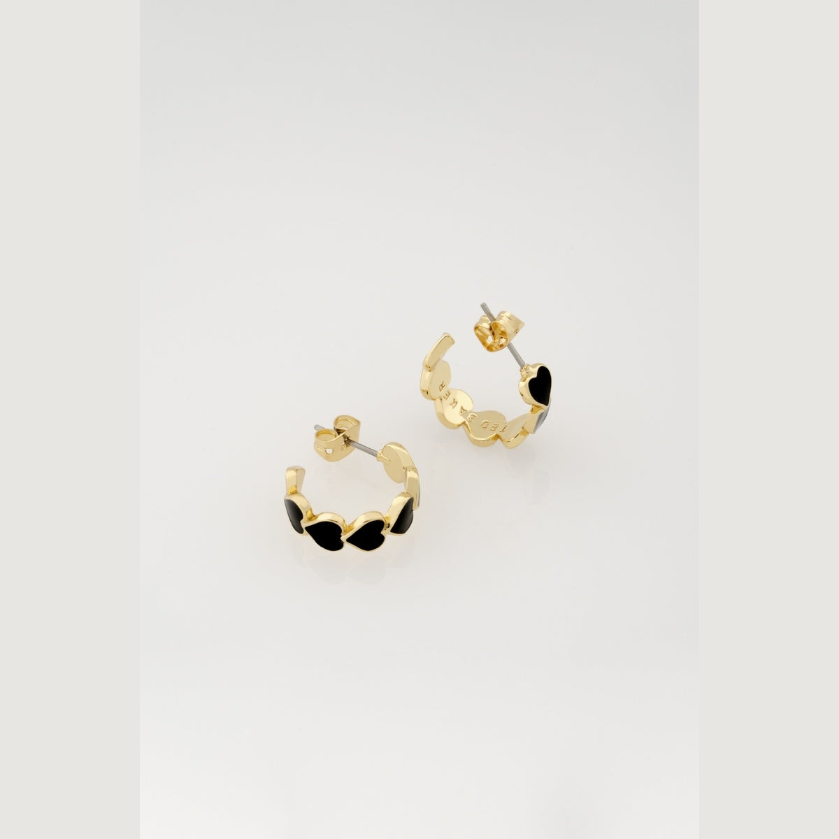 Ted Baker Gold Hannah Enamel Heart Black Hoop Earrings