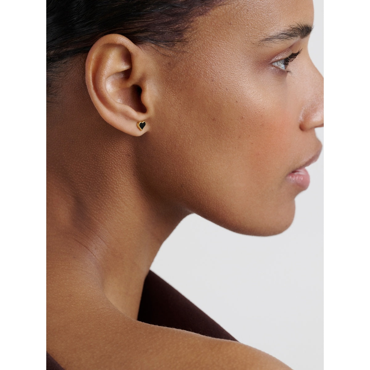 Ted Baker Gold Hailey Enamel Heart Black Stud Earrings