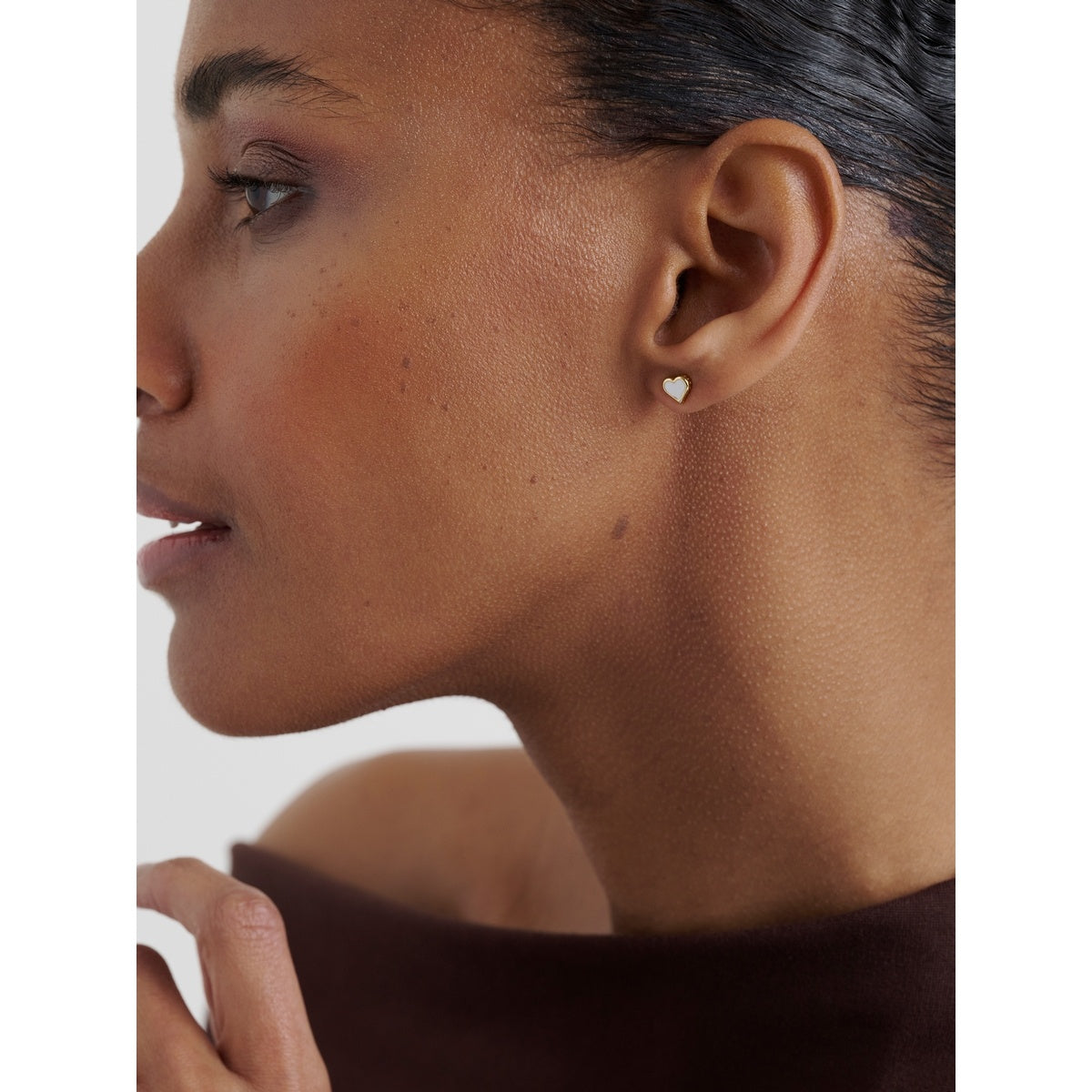 Ted Baker Gold Hailey Enamel Heart White Stud Earrings