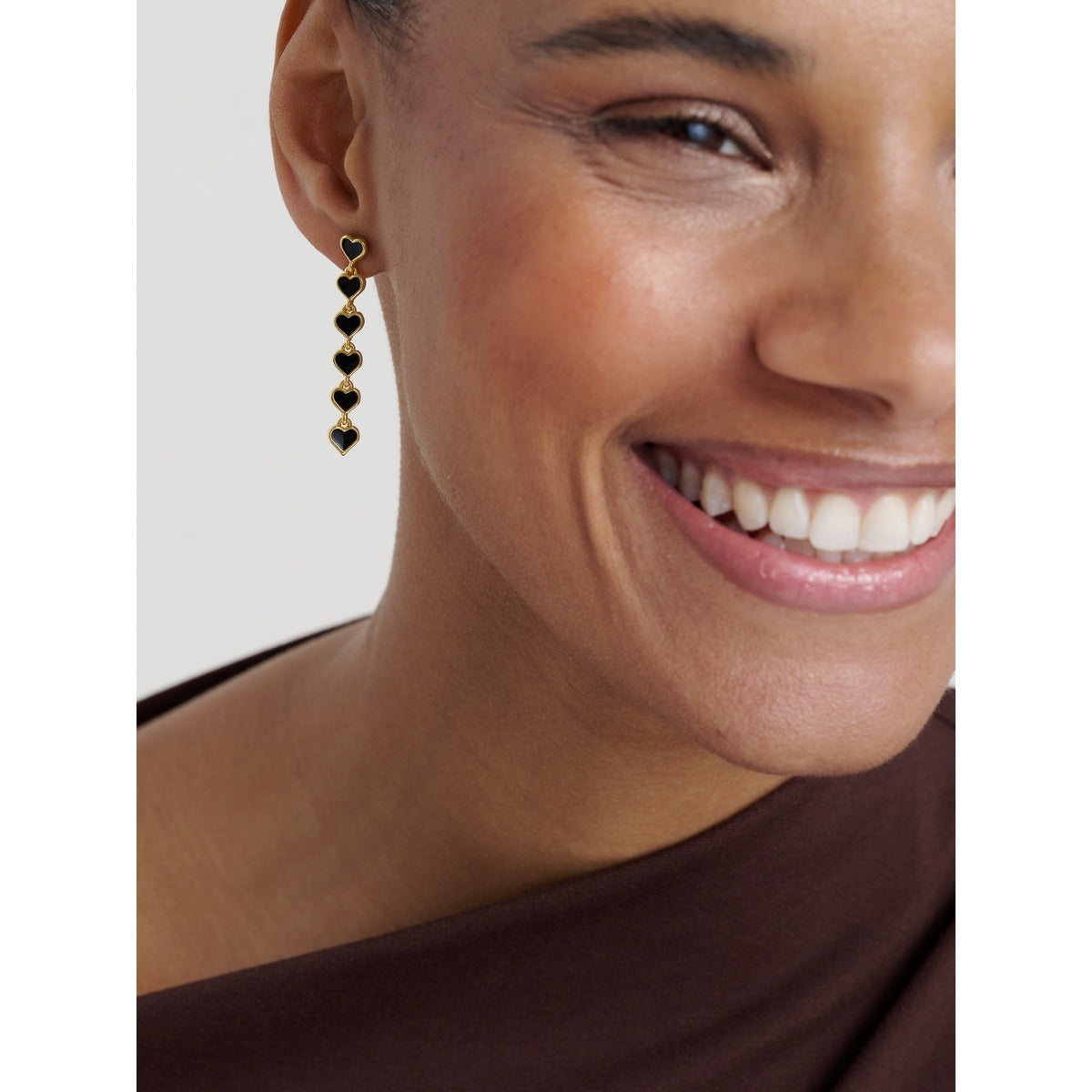 Ted Baker Gold Hartley Enamel Heart Black Drop Earrings