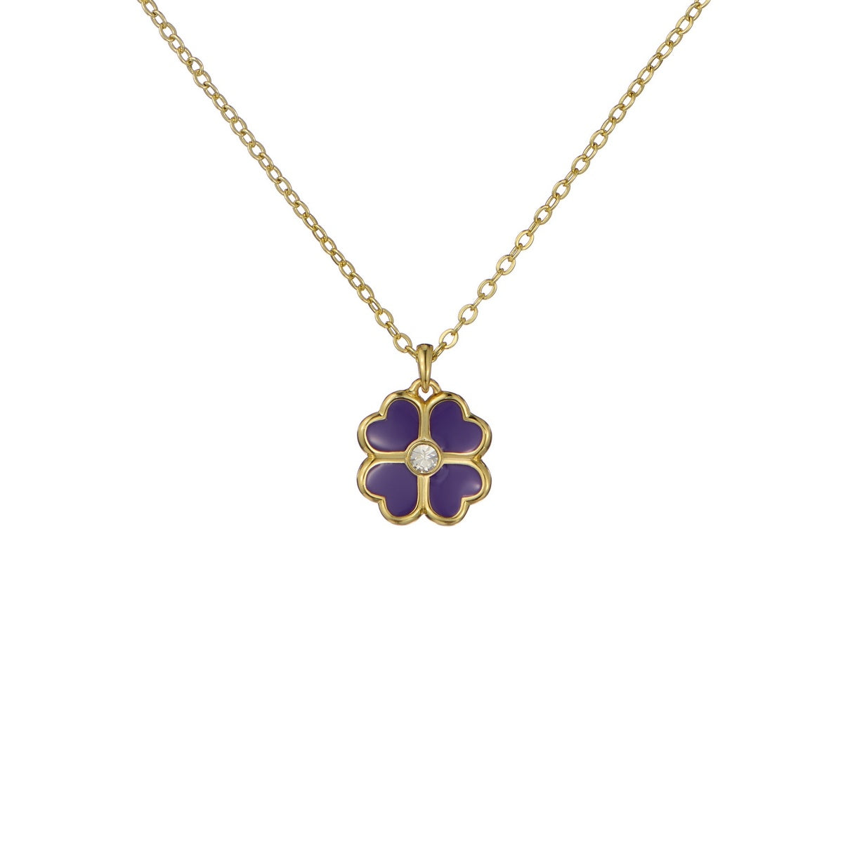 Ted Baker Gold Fern Enamel Flower Purple Necklace