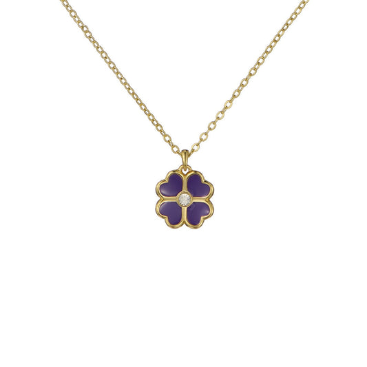 Ted Baker Gold Fern Enamel Flower Purple Necklace