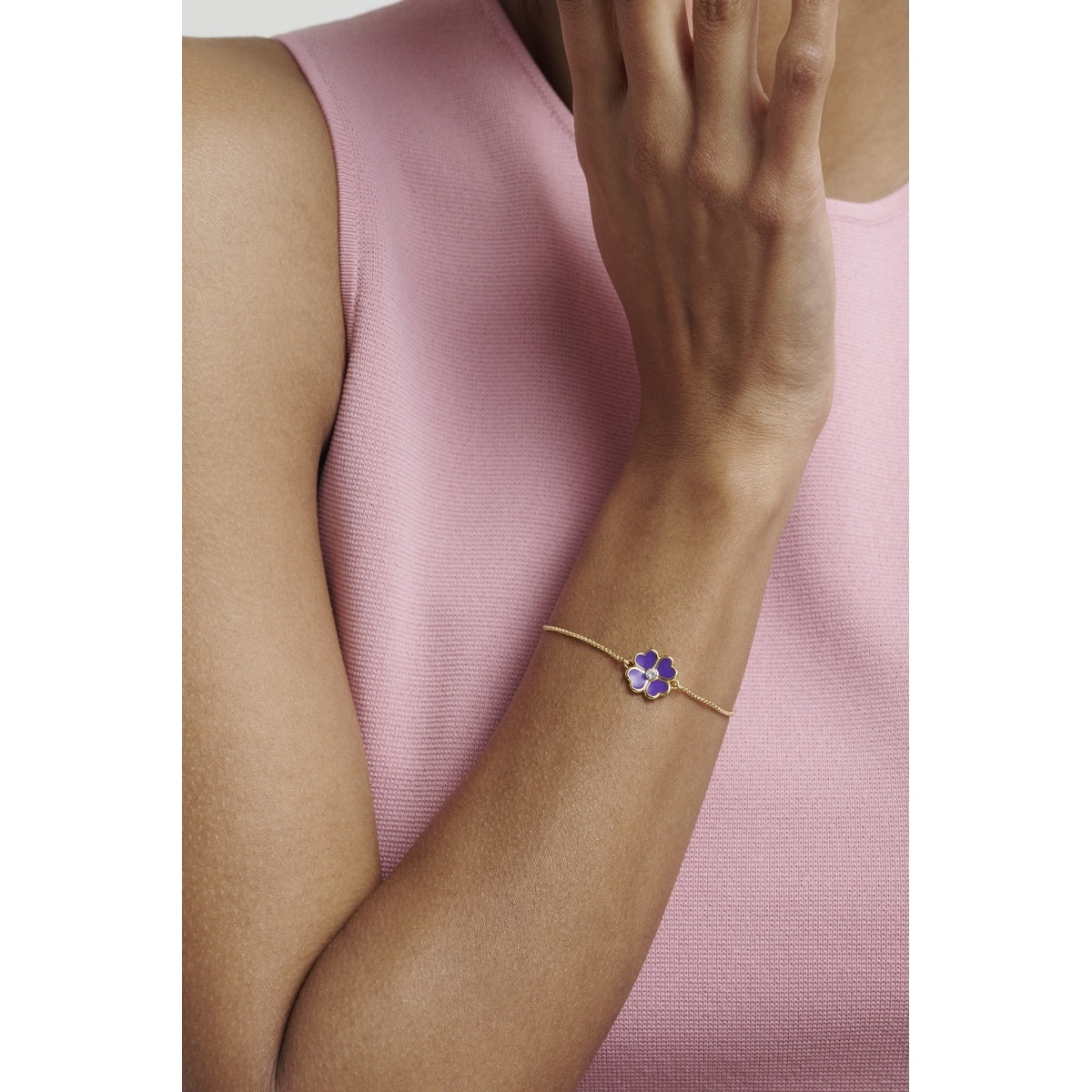 Ted Baker Gold Felicity Enamel Flower Purple Sliding Bracelet