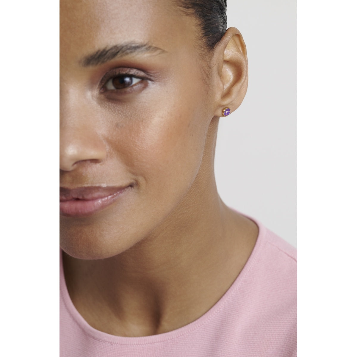 Ted Baker Gold Freya Enamel Flower Purple Stud Earrings