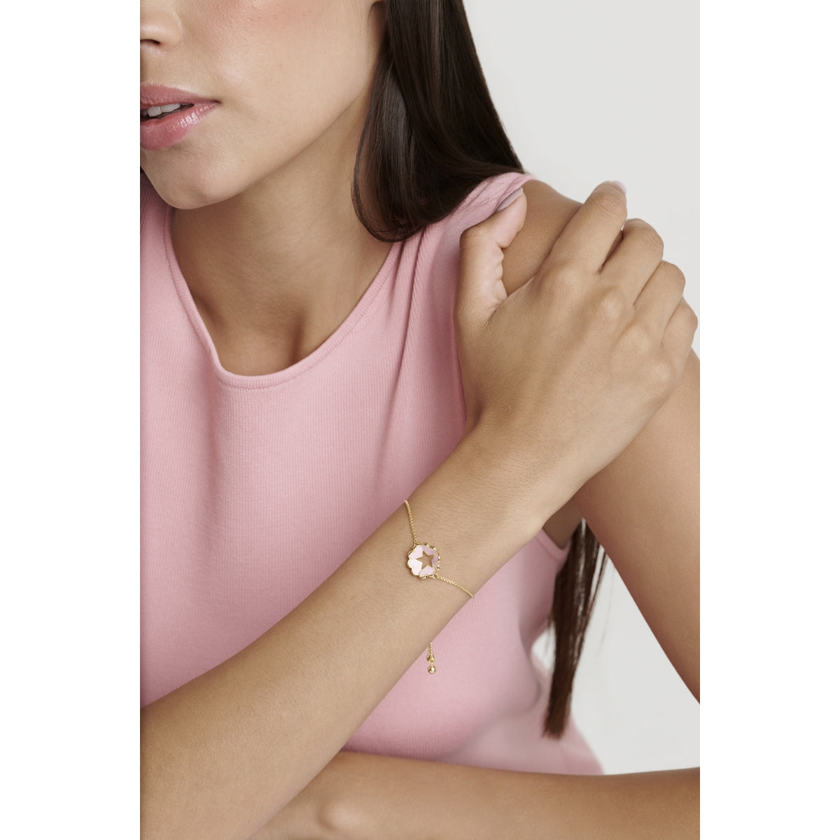 Ted Baker Gold Harleigh Enamel Heart Star Pink Slider Bracelet