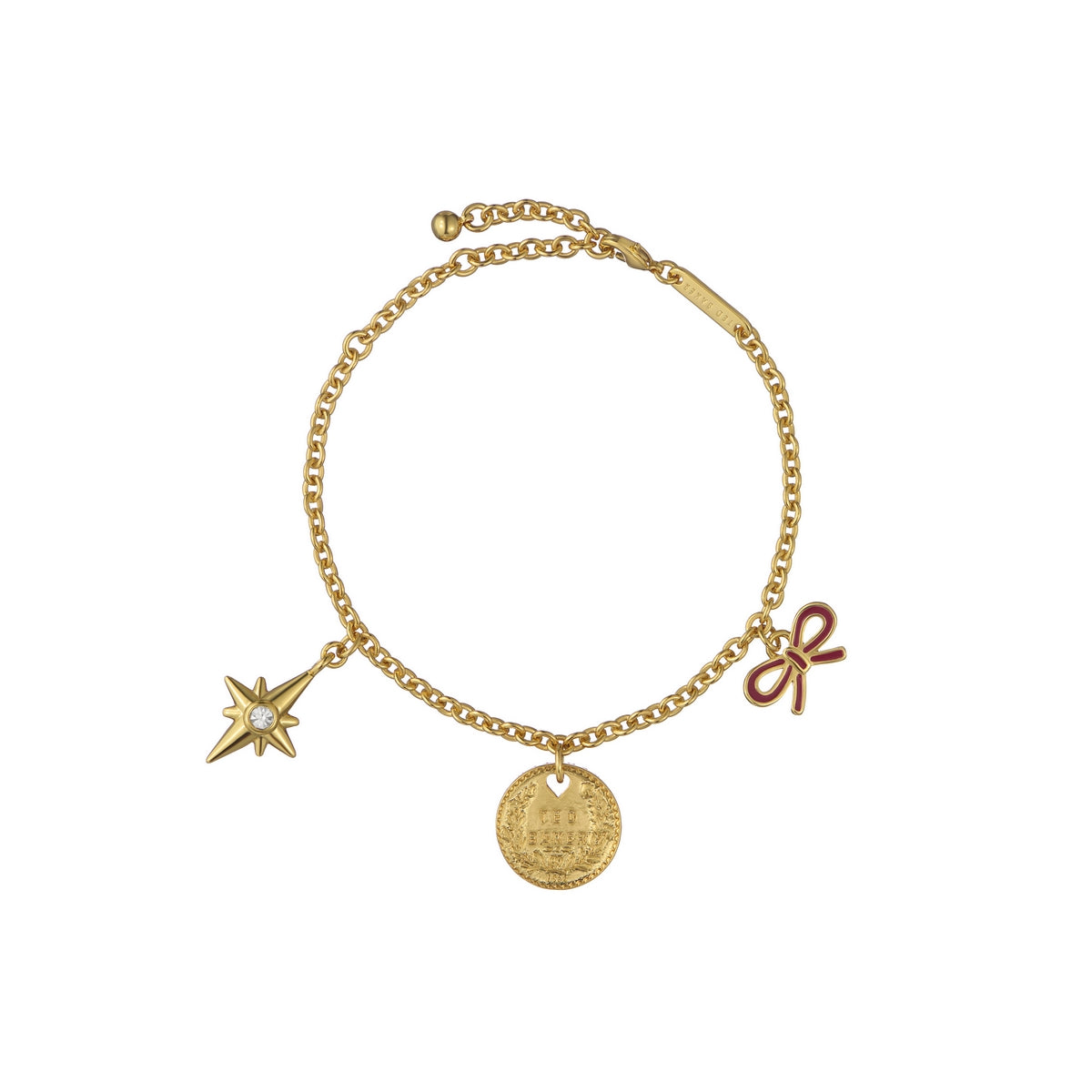 Ted Baker Gold Siobhan Multi Charm Crystal Plum Bracelet