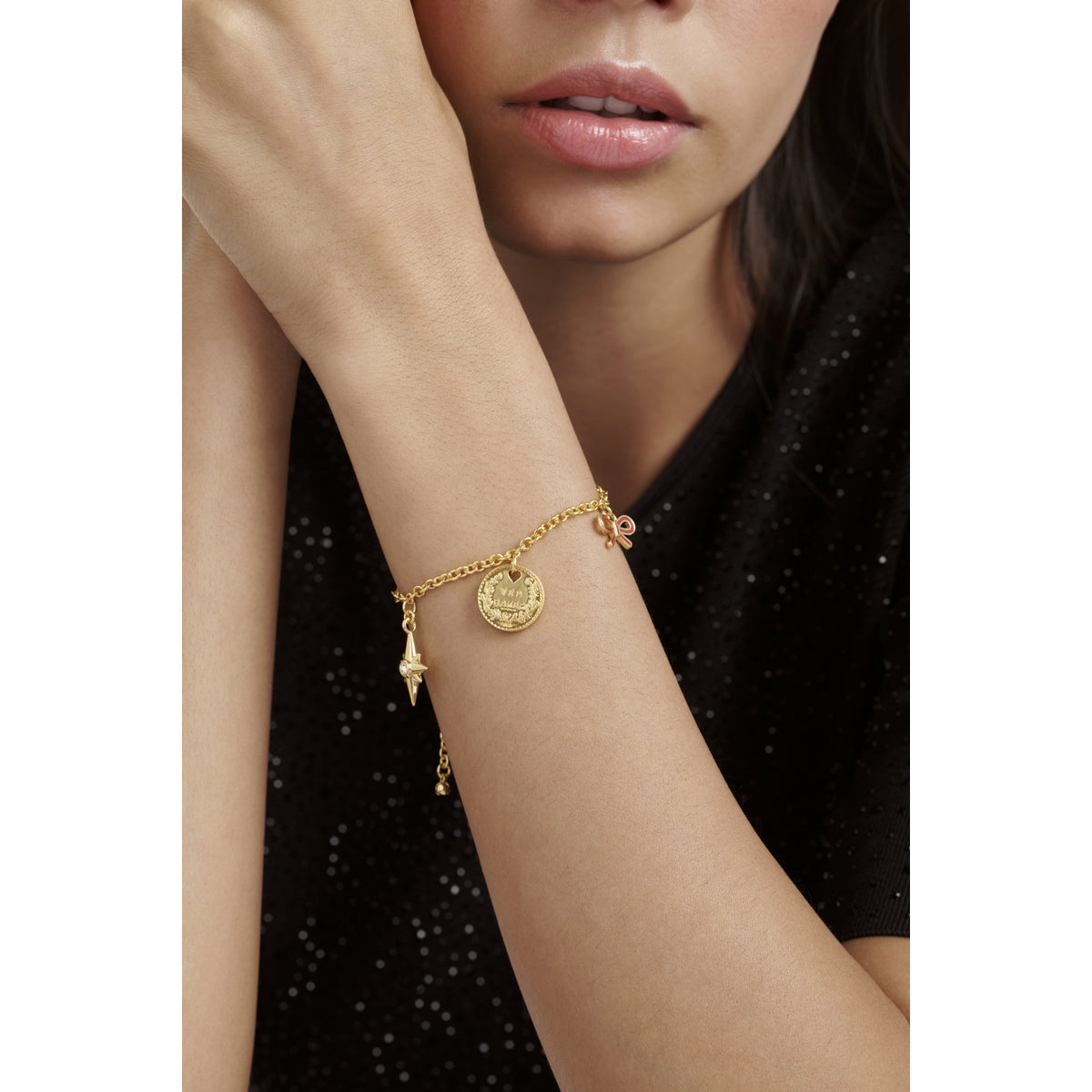 Ted Baker Gold Siobhan Multi Charm Crystal Plum Bracelet